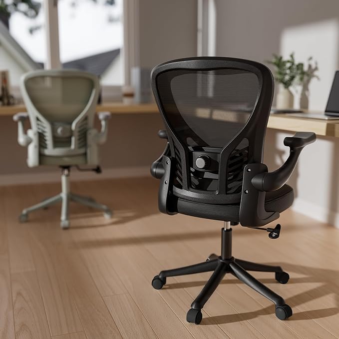 GYI Office Chair Ergonomic, Computer Desk Chair with Mesh Back, Adjustable Lumbar Support, 3D Flip-up Arms, Wheels, Black