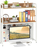 Giantex Desktop Bookshelf, 2-Tier Desk Hutch Dorm with Pegboard for up to 32" Computer Monitor, Industrial Countertop Storage Organizer Rack, Desk Shelf for Home Office (Natural)