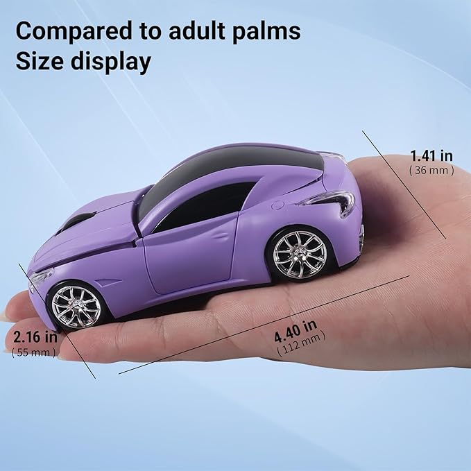 elec Space Wireless Mini Mouse with Case - Cute Sports Car Shape, Lightweight & Portable, 10m Range, Plug and Play (Purple)