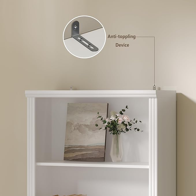 Wodeer Tall Bookshelf, 6-Tier Bookcase with 2 Adjustable Shelves, Modern Farmhouse Storage for Living Room, Entryway, Office, 23.6" W x 74.8" H x 10.6" D, White