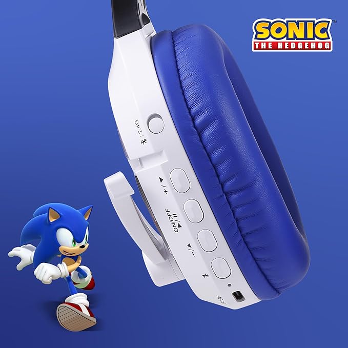 Sonic The Hedgehog Wireless Gaming Headset with Bluetooth, Low Latency, Cushioned Ear Cups, Boom Mic for PC, Phone, Gaming Headphones with Adjustable Microphone