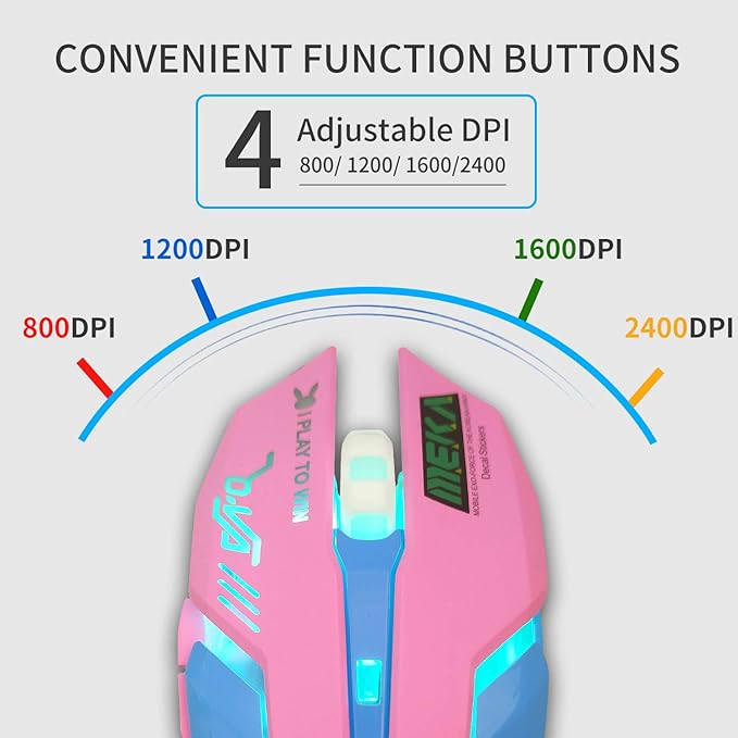 HXMJ Pink Wired USB Computer Mouse,7 Colors Backlit,Silent Buttons for MacBook,Computer PC,Laptop