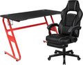 Flash Furniture Red Gaming Desk with Cup Holder/Headphone Hook & Black Reclining Back/Arms Gaming Chair with Footrest