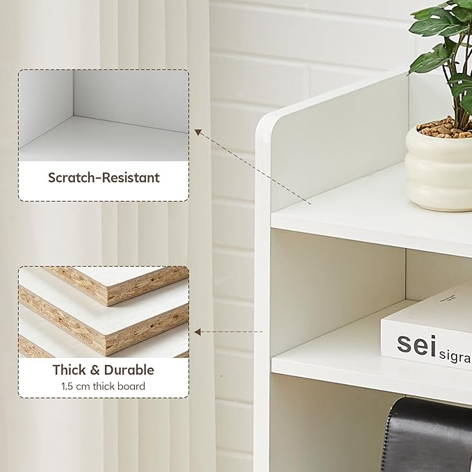 OFCASA Desktop Bookshelf, Countertop Storage Hutch with 7 Shelves for Computer Desk, 35.4'' 3-Tier Display Rack, Multipurpose Wooden Desk Hutch Storage Organizer for Home Office Dorm, White