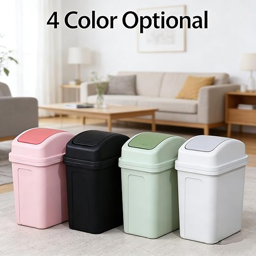 1.8 Gallon Plastic Bedroom Trash Can, Small Garbage Can with Swing Lid, Black