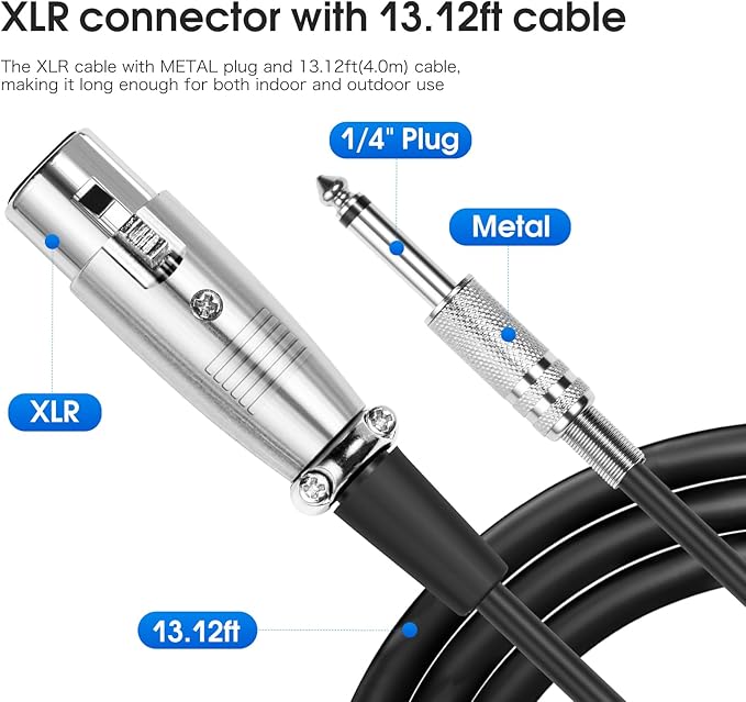 KM88 Handheld Wired Karaoke Microphone, Super Cardioid Dynamic Vocal Mic with 13.12ft Detachable XLR Audio Cable and ON/Off Switch, for Karaoke Singing Machine, Speaker
