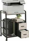 Printer Stand Featuring Fabric Drawers, Under Desk Host Computer Cabinet and Shredder Shelf, Heavy Duty Printer Stand with Storage Workstation Organization Printer Table for Home Office