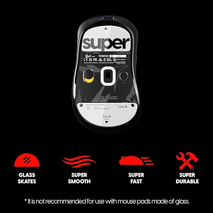 Superglide Glass Mouse Skates - Super Smooth Glide, Polished Round Edge, Super Fast Gaming Mouse Feet with Durable Sole for Pulsar ZywOo (Type-S, White)