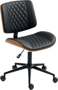 HOMCOM Home Office Chair No Arms with Wheels, PU Leather Mid Back Small Desk Chair with Adjustable Height, 360 Degree Swivel for Office, Reading, Meeting Room, Black