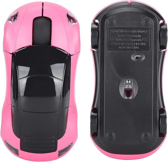 ASHATA 2.4GHz Wireless Gaming Mouse, 3D Sport Car Shape Ergonomic USB Mouse Mice for PC Laptop Computer, Pink (No Bluetooth)