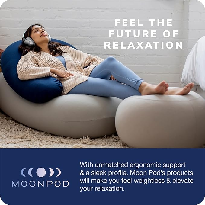 Moon Pod Lunar Lift Footrest for Bean Bag Chair - 20" x 8" Zero-Gravity Micro-Bead Stuffed for Stress, Relaxation & Comfort for Circulation (Blue)