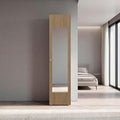 Saily Storage Cabinet with 4 Shelves and Mirror on Door, Modern Design, Natural Oak Mirror on Door: Includes a full-length mirror, making it convenient for quick outfit checks. Easy Access: Feature