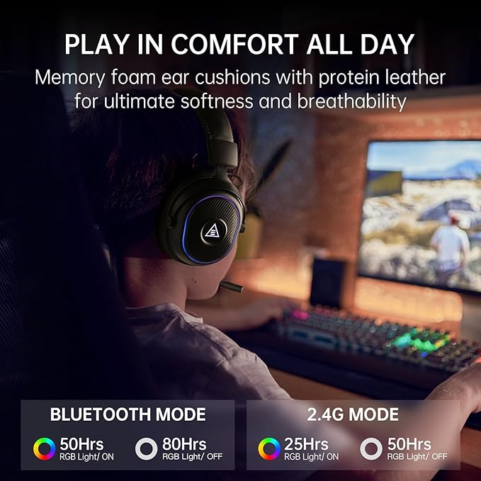 EKSA 2.4GHz Wireless Gaming Headset for PS5,PC,PS4,Switch,Mobile,Mac, Bluetooth Gaming Headphones with Microphone, RGB, 30ms Latency, 50H Battery, USB & Type-C Ultra, PC Wired Gaming Headset for Xbox