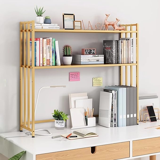 29.5" Desk Shelf, 2-Tier Desktop Hutch Bookshelf, Metal Display Rack Countertop Storage Organizer Shelf for Home Office