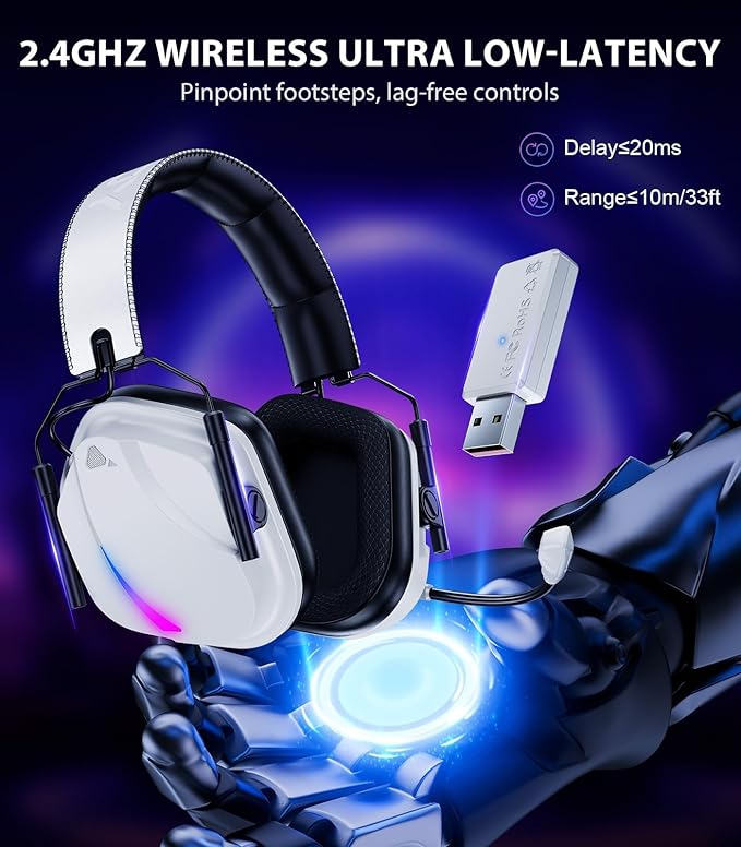 Vakedy Wireless Gaming Headset for PS5, PS4, PC, 2.4GHz Low-Latency & Bluetooth 5.4 Gaming Headphone with Noise Canceling Mic, 50mm Drivers, 50H Battery Wireless Headset for Switch, Mobile, Mac