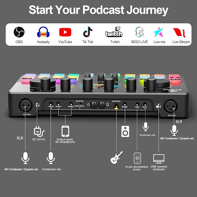 Podcast Equipment Bundle for 4, All-in-One Audio Mixer with Dynamic Micophones Noise Reduction for Live Streaming/Recording/Singing，PC,Smartphone，TikTok M100 3rd