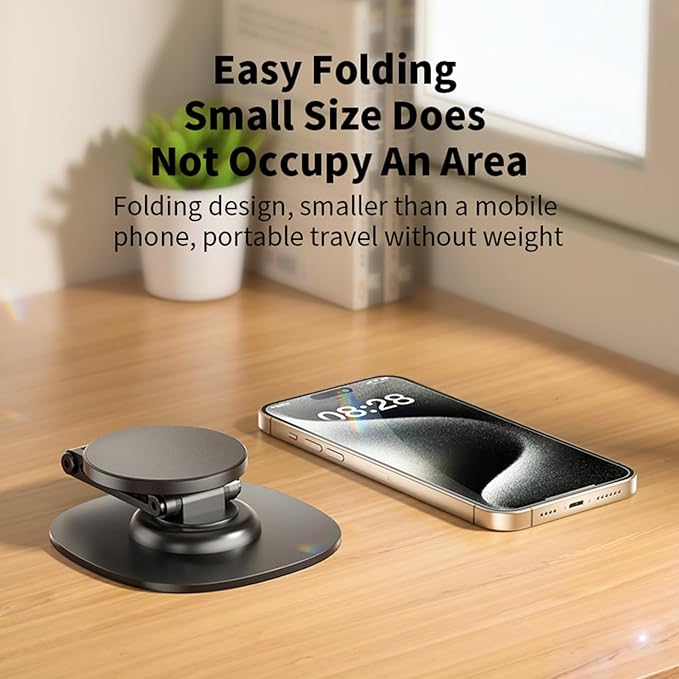 Magnetic Phone Stand for Desk 360 Rotating Adjustable Foldable Aluminum for MagSafe Cell Phone Stand Holder with Non-Slip Base Desk Stand for iPhone 17 16 Pro Max/15/14/13/12 Plus Air (Black)