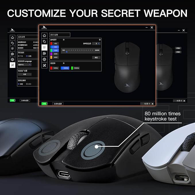 Darmoshark M3 Wireless Gaming Mouse,Tri-Mode 2.4G/USB-C/Bluetooth Mouse Up to 26000DPI,PAW3395 optical sensor Lightweight 58g,8 programmable button 500MAh Battery Life,Computer Mouse for Laptop,PC,Mac