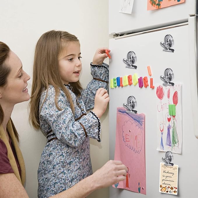 24Pack Refrigerator Magnets Magnetic Clips Fridge Magnets-Scratch Free Perfect for Note List Photo Displays Home School Office Use Magnets for Whiteboard Heavy Duty Magnetic Clips(Silver)