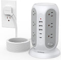 TESSAN Tower Power Strip with Individual Switches, Surge Protector with 12 Outlets, 5 USB Ports(2 USB C), Flat Extension Cord 15 Ft, 1250W, Charging Station for Multiple Devices, Office, Dorm, Grey