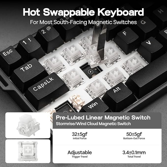 EPOMAKER Aula MINI60 HE Hall Effect Gaming Keyboard, 2.4GHz/BT, 8K Hz Polling, SOCD & DKS, Adjustable Actuation & Fast Trigger, PBT Keycap, 60% Wireless Mechanical Keyboard for Win/Mac (Standard)