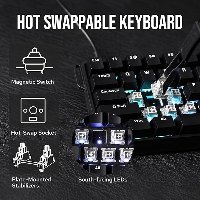 EPOMAKER Aula WIN68 HE Magnetic Keyboard with Adjustable Actuation, Hall Effect Switches, 65% Wired Compact Keyboard, 8000 Hz Polling Rate, Hot-Swappable (Black)
