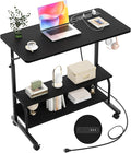 Armocity Rolling Standing Desk with Power Outlets, 32" Manual Height Adjustable Mobile Computer Desk with Wheels, Small Portable Sit Stand Laptop Couch Table for Bed & Sofa Home Office, Black