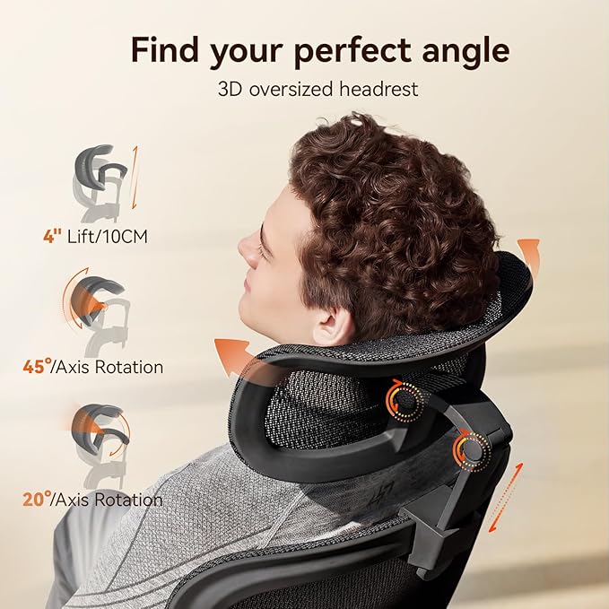 SIHOO B100 PRO Ergonomic Office Chair with Footrest, Mesh Office Chair with Adaptive Lumbar Support, Computer Chair with Wide Headrest, Desk Chair with 360° Rotatable Flip-Up Armrests, Ebony