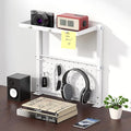 Jumyee Metal Clamp On Desk Shelf with 2-Tier Storage, 270° Flip Magnetic Clamp On Pegboard Organizer with 6 Hooks, Desktop Organizer White Desk Shelf for Home Office Gaming Accessories(White)