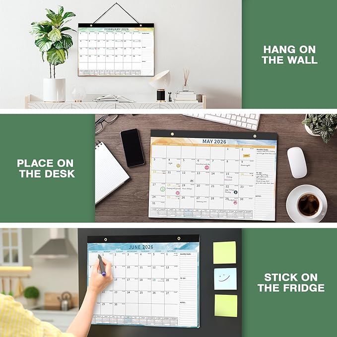 Ospelelf Magnetic Calendar 2026-2027 for Refrigerator, Desk Wall Calendar, January 2026 - June 2027, Monthly Large Planner Pad with Plastic Cover 17" X 12" Multicolor