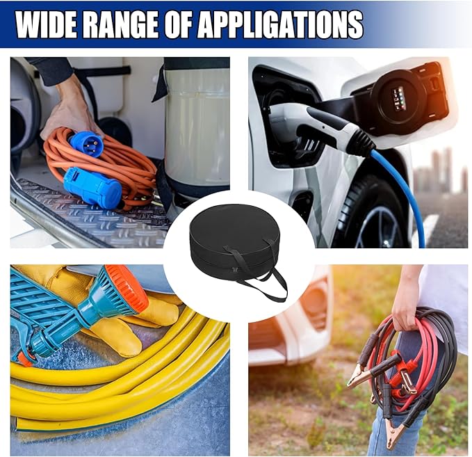 16 Inch Round Cable Organizer Bag, 600D Oxford Cloth Waterproof Jumper Cable Storage Bag, Universal EV Charging Cord Management Accessories for RV Sewer Pipe, Electrical Cords