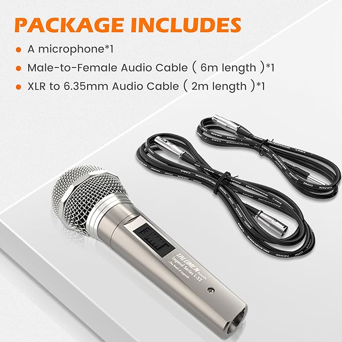 talomen Wired Microphone for Singing, Metal Female, ON/Off Switch, Professional Vocal Dynamic Mic with 20ft & 6.5ft XLR Audio Cable, Cardioid Studio Microfono for Podcasting and Recording, Gold-L52