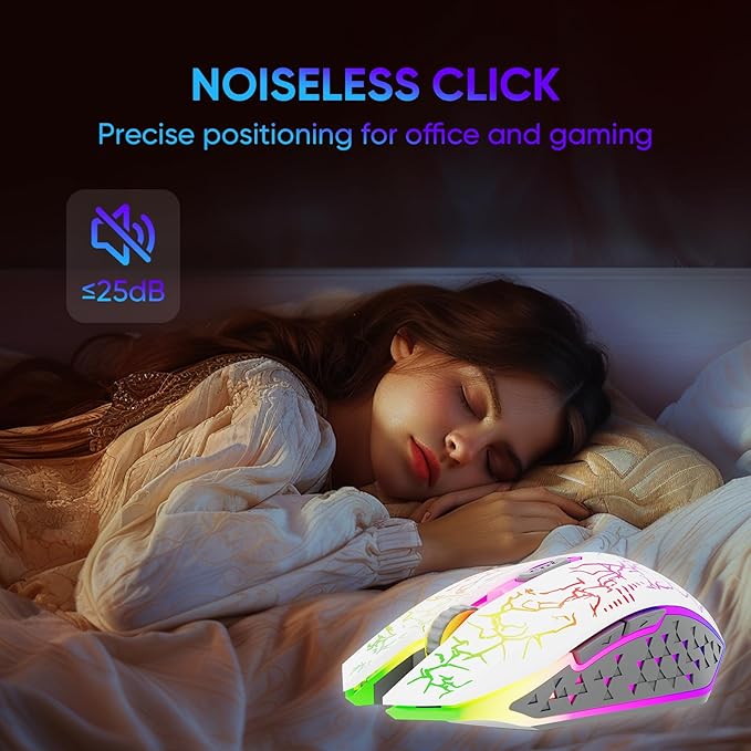 MELOGAGA Bluetooth Mouse Wireless Gaming Mouse, 2.4G Cordless RGB Rechargeable PC Game Mouse Computer Mice for Laptop Desktop -White