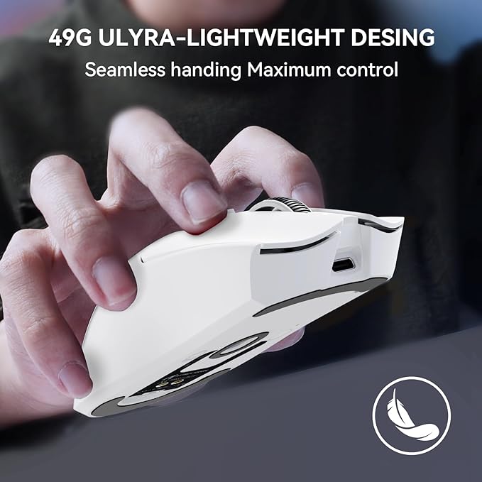 ATTACK SHARK X1 Wireless Gaming Mouse with RGB Charging Dock, PAW3395 PRO Sensor Up to 40K DPI,53g Ultra Light Tri-Mode Computer Mice,1KHz Polling Rate 5 Programmable Buttons for WIN/MAC-White
