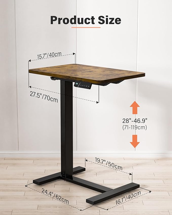 FiCiHi Electric Standing Desk with Wheels – Adjustable Height Mobile Sit-Stand Laptop Table, Portable Rolling Small Computer Workstation for Home Office & Bedside Use (28"x16", Rustic Brown)