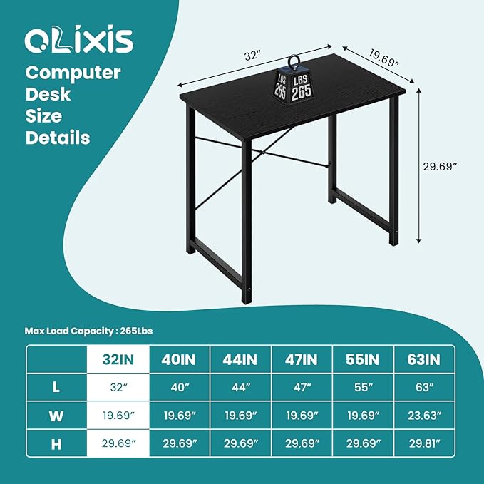 OLIXIS Small Computer Desk for Home Office, 32 Inch Writing Desk for Small Spaces, Study Table with X-Shaped Reinforcement, Sturdy Bedroom Table with Scratch-Resistant Tabletop & Metal Frame, Black