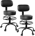 Drafting Chair with Back Support, Adjustable Foot Rest Rolling Stool, 360° Swivel Office Desk Chair with Wheels, Thick Seat Cushion for Home Bar Salon Tattoo Shop (2, Black)