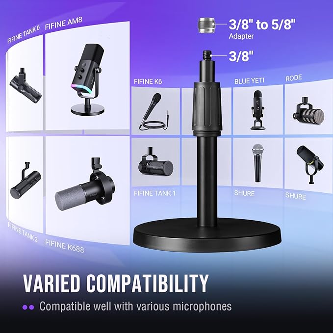 FIFINE Studio XLR Dynamic Microphone with Desktop Mic Stand Kit, XLR/USB Podcast Microphone with Quick Mute,Gain Knob, Heavy-Duty Metal Adjustable Table Stand for Streaming Recording-K688W+BS1