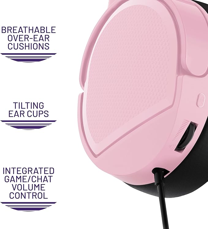 4Gamers Panther Wave - Over Ear Gaming Headset Compatible with PS4/PS5, Xbox, Switch, PC with Flexible Mic, 3.5mm Jack, 1.5m Cable, Lightweight, Comfortable and Durable (Blush)