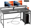 JOISCOPE Home Office Desk with Power Outlets (3AC, USB, Type-C), 55 × 20 Inch Computer Desk with Reversible Shelves, Laptop Table with Display Riser, Gaming Study Drafting Table for Bedroom, Black