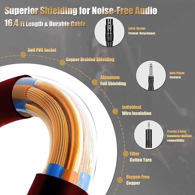 Professional Dynamic Microphone for Singing Karaoke Microphone with 16ft XLR to 1/4'' Audio Cable, Vocal Handheld Mic for Podcast Mixer Amplifier PA System