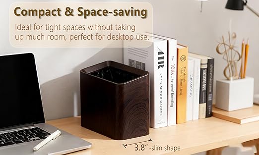 Countertop Trash Can, Mini Desktop Trash Can Open Top 0.5 Gal/2 L(with 90 Bags), Dark Wood Grain Small Plastic Tabletop Garbage Cans, Tiny Desktop Waste Basket for Office, Bedroom, Car