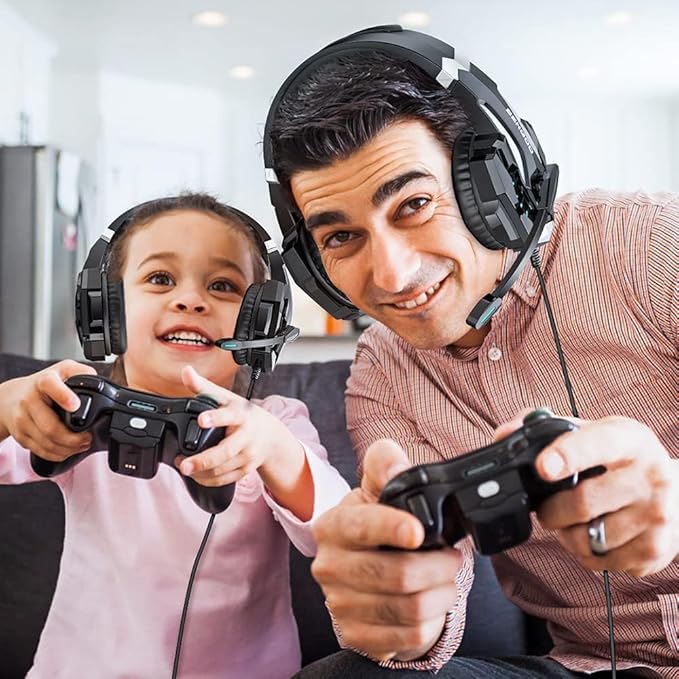BENGOO G9000 Stereo Gaming Headset for PS4 PC Xbox One PS5 Controller, Noise Cancelling Over Ear Headphones with Mic, LED Light, Bass Surround, Soft Memory Earmuffs for Laptop Mac - Black