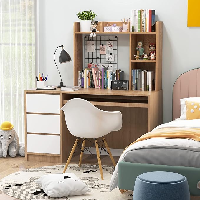 Tangkula Desktop Bookshelf, Countertop Storage Hutch with 5 Shelves for Computer Desk, 3-Tier Display Rack, Multipurpose Wood Storage Organizer for Dorm Office Home