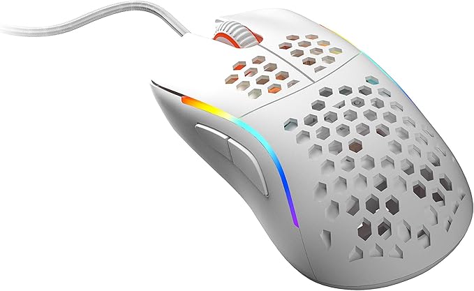 HK Gaming NAOS M Ultra Lightweight Honeycomb Shell Ambidextrous Wired RGB Gaming Mouse 12 000 cpi | 7 Buttons | 59 g (Naos-M, White)