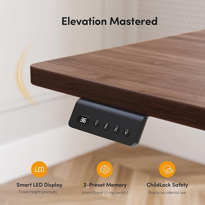 CubiCubi L Shaped Standing Desk 63 x 55 Inch Adjustable Height, Electric Corner Desk, Sit Stand Home Office Desk with Splice Board, Black Walnut