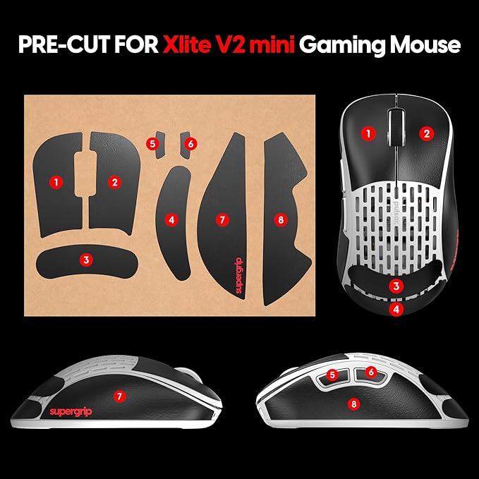 Pulsar Gaming Gears SUPERGRIP Griptape Set for Xlite V2 mini Sweat Absorbing High Performance Anti Slip 3M Adhesive no Residue Mouse Grip Tape Ultra-Thin 0.5mm (0.02in)