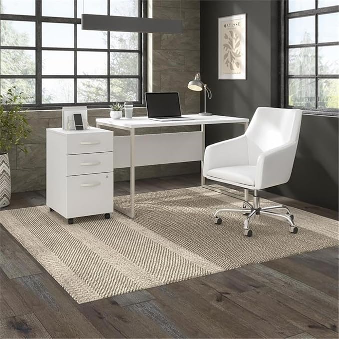 Pemberly Row Set of 2 Mobile File Cabinet & L-Shaped Table Desk in White