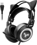 SOMIC G951black Gaming Headset for PC, PS4, Laptop: 7.1 Virtual Surround Sound Detachable Cat Ear Headphones LED, USB, Lightweight Self-Adjusting Over Ear Headphones Black