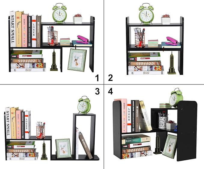 PAG Desk Organizer Desktop Shelf Adjustable Countertop Bookshelf Small Table Shelves Book Organizer Office Organization for Desk, Black